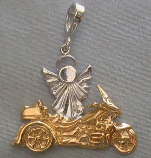 Layered Gold Trike pendant with Rhodium Angel